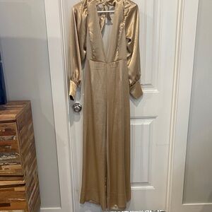 Elegant Gold Long Sleeve satin romper